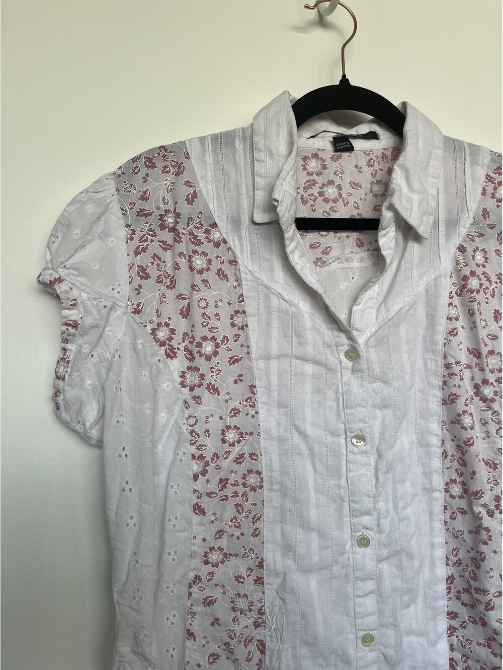 Coupe Eyelet Floral Panel Cap Sleeve Blouse 100% Cotton White XL - Picture 2 of 6